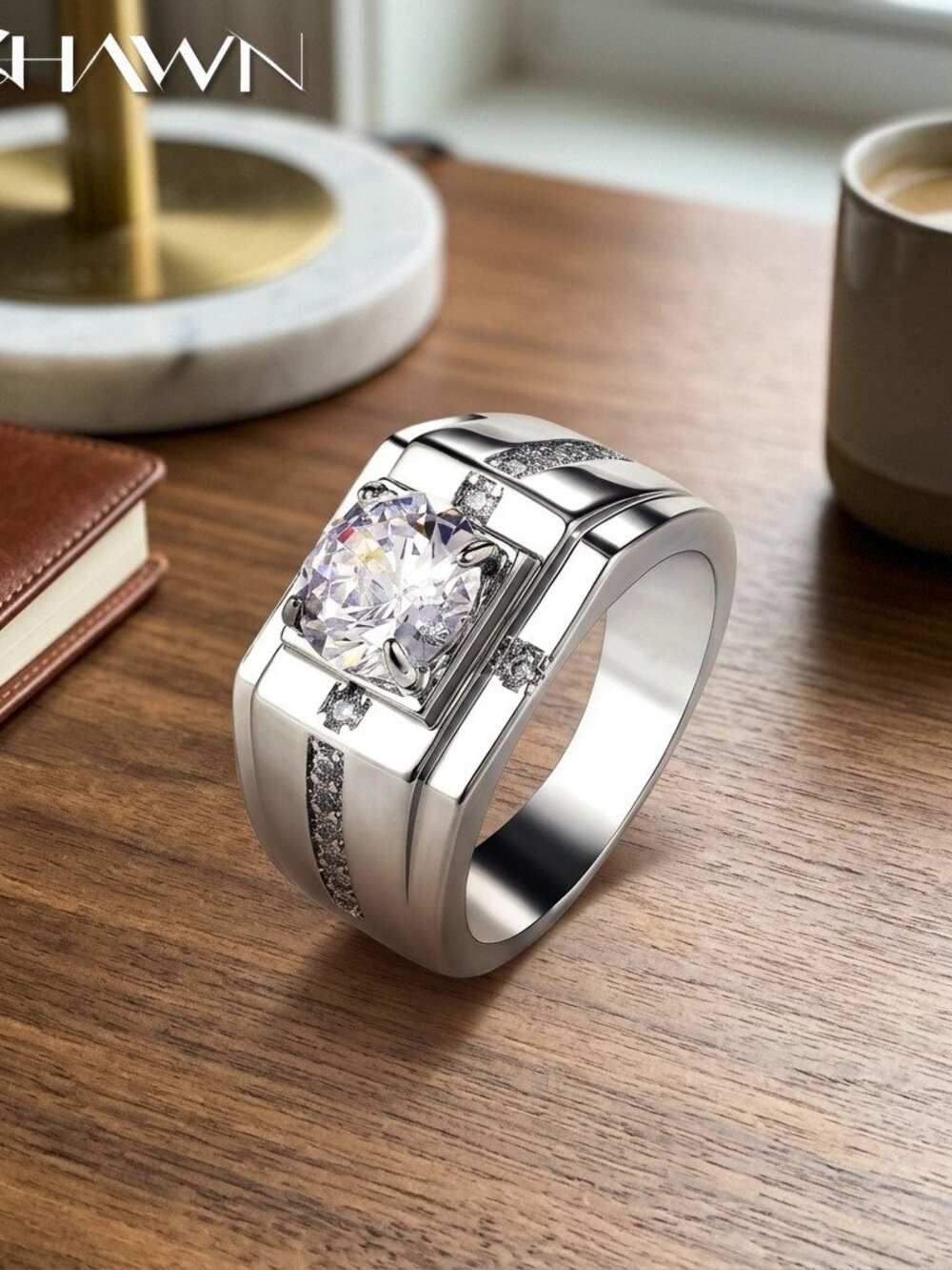 Mens Multi-Row Moissanite Ring, Size 11 Silver